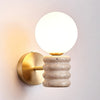 Romus Yellow Travertine Wall Sconce Modern Gold Bracket Light with White Glass Shade