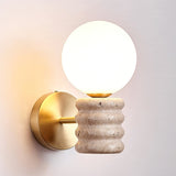 Romus Yellow Travertine Wall Sconce Modern Gold Bracket Light with White Glass Shade