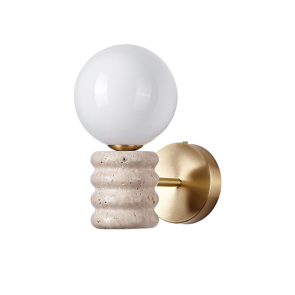 Romus Yellow Travertine Wall Sconce Modern Gold Bracket Light with White Glass Shade