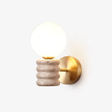 Romus Yellow Travertine Wall Sconce Modern Gold Bracket Light with White Glass Shade