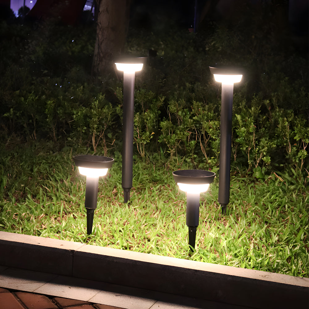 Round Black Solar LED Pathway Light Waterproof Outdoor Garden Bollard with Ground Stake for Landscape Lighting