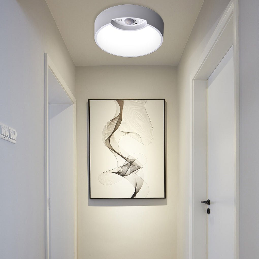 LED Round Motion Sensor Ceiling Lamp Battery Powered Flush Mount Light with Remote Control