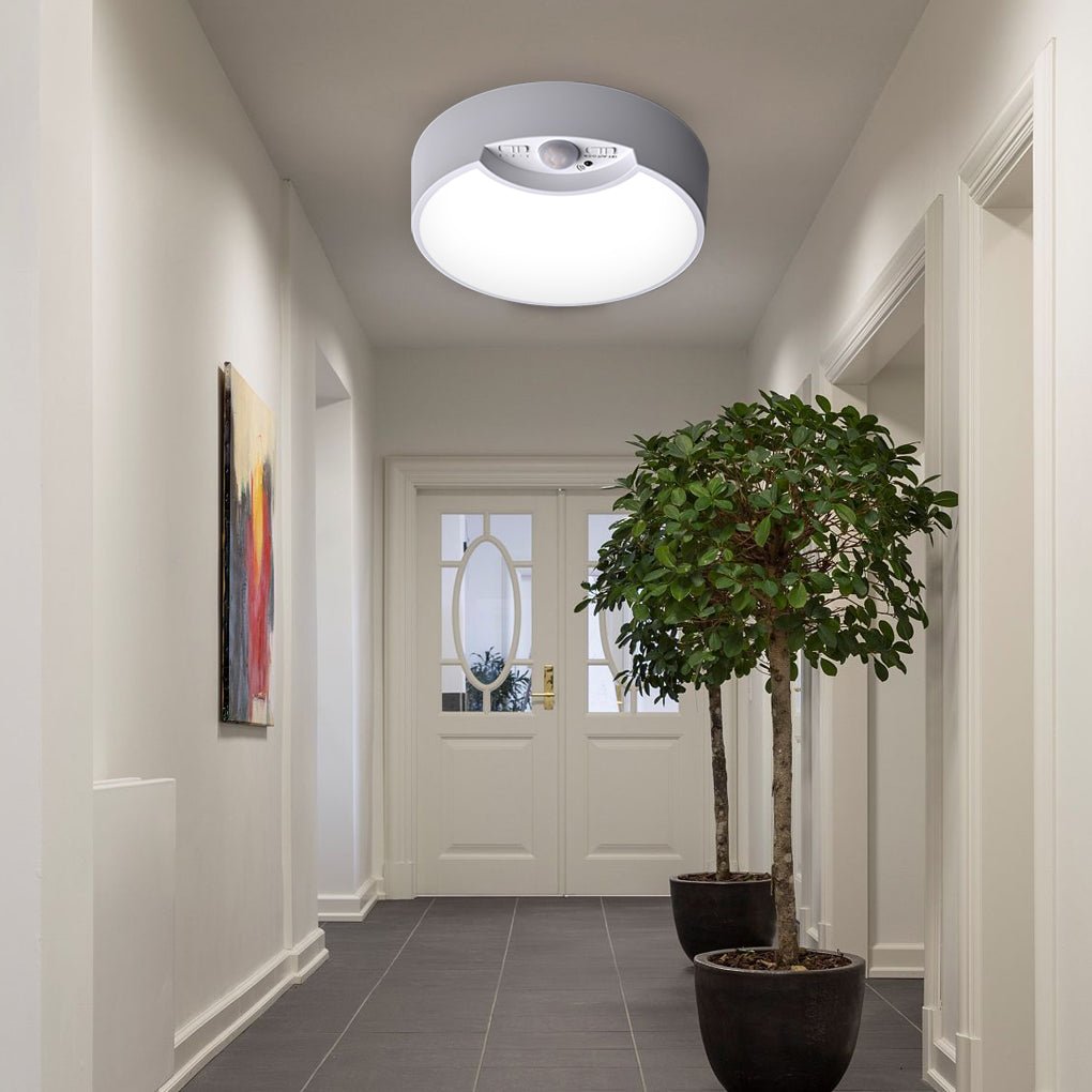 LED Round Motion Sensor Ceiling Lamp Battery Powered Flush Mount Light with Remote Control