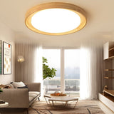 Modern Dimmable Wood LED Ceiling Light Round Flush Mount Fixture for Scandi Interior Decor