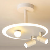 White Round LED Flush Mount Ceiling Light with Two Adjustable Spotlights