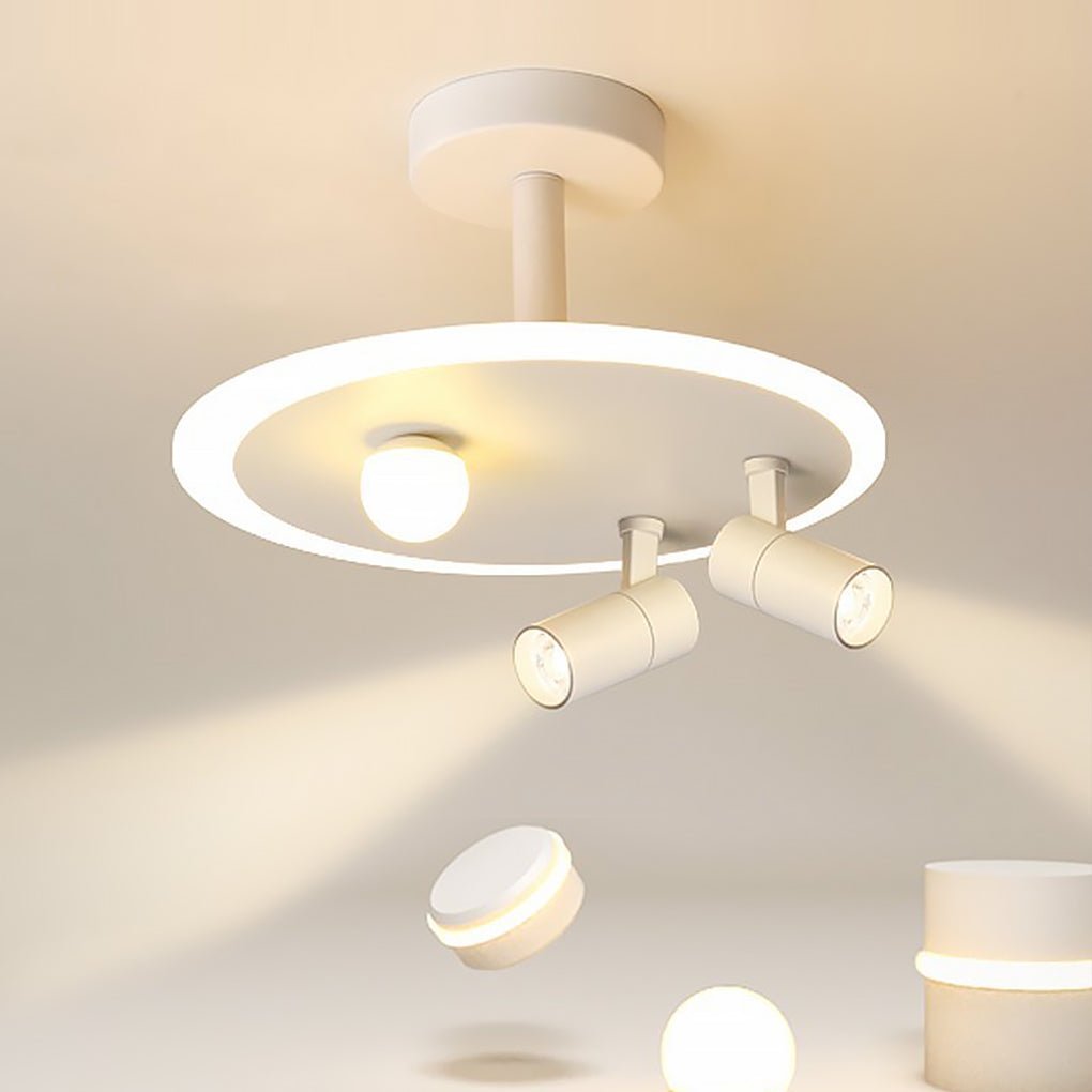 White Round LED Flush Mount Ceiling Light with Two Adjustable Spotlights