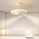 White Round LED Flush Mount Ceiling Light with Two Adjustable Spotlights