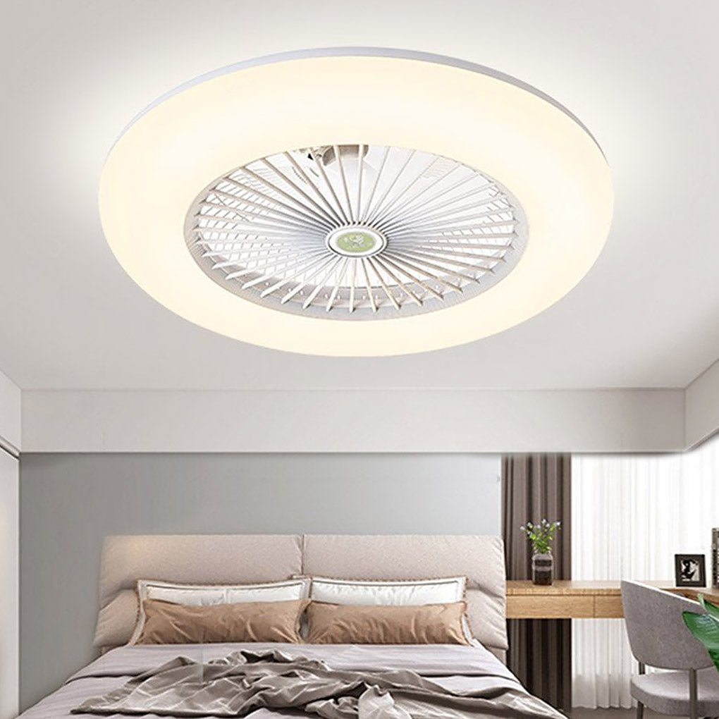 22 Inch Modern Low Profile Bladeless Ceiling Fan with LED Light and Remote Control 3 Speed