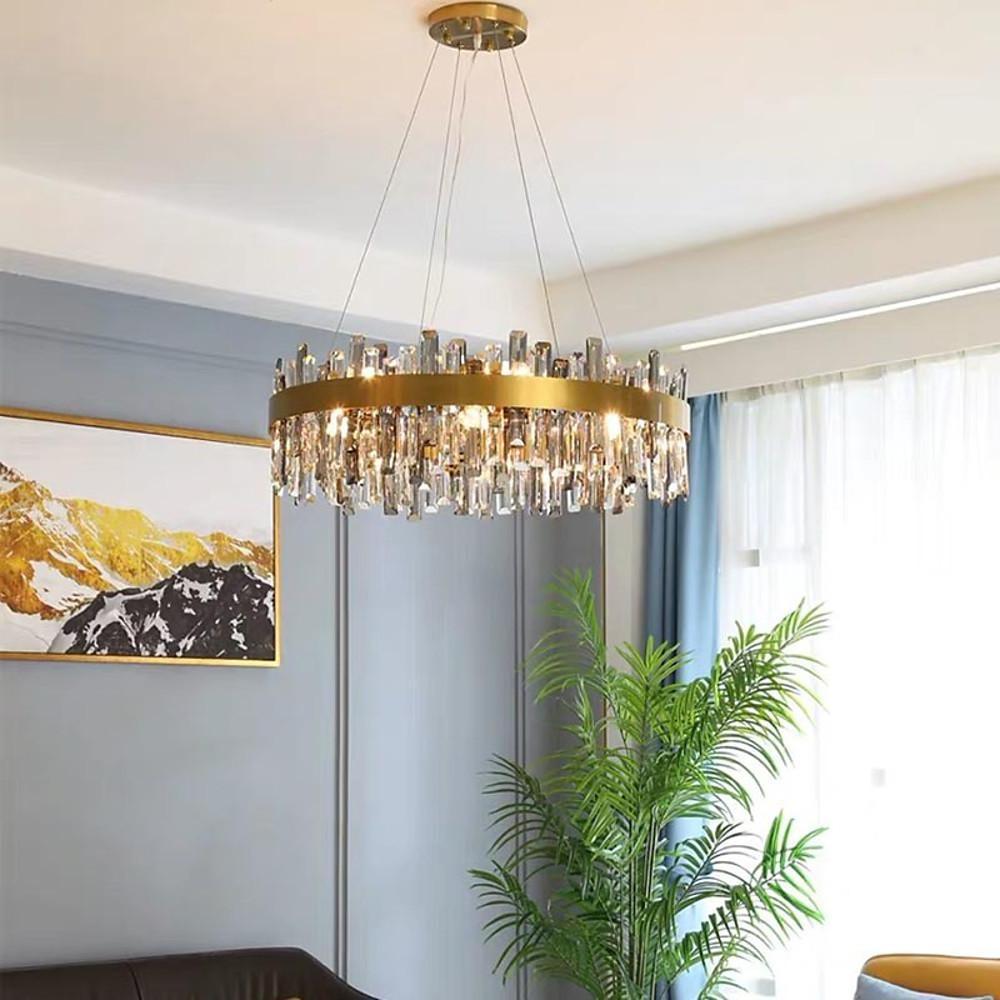 Round Gold Modern Crystal Chandelier Lantern Design Luxury Ceiling Light