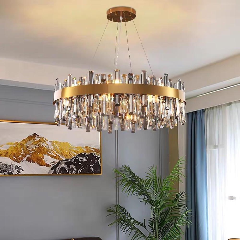 Round Gold Modern Crystal Chandelier Lantern Design Luxury Ceiling Light
