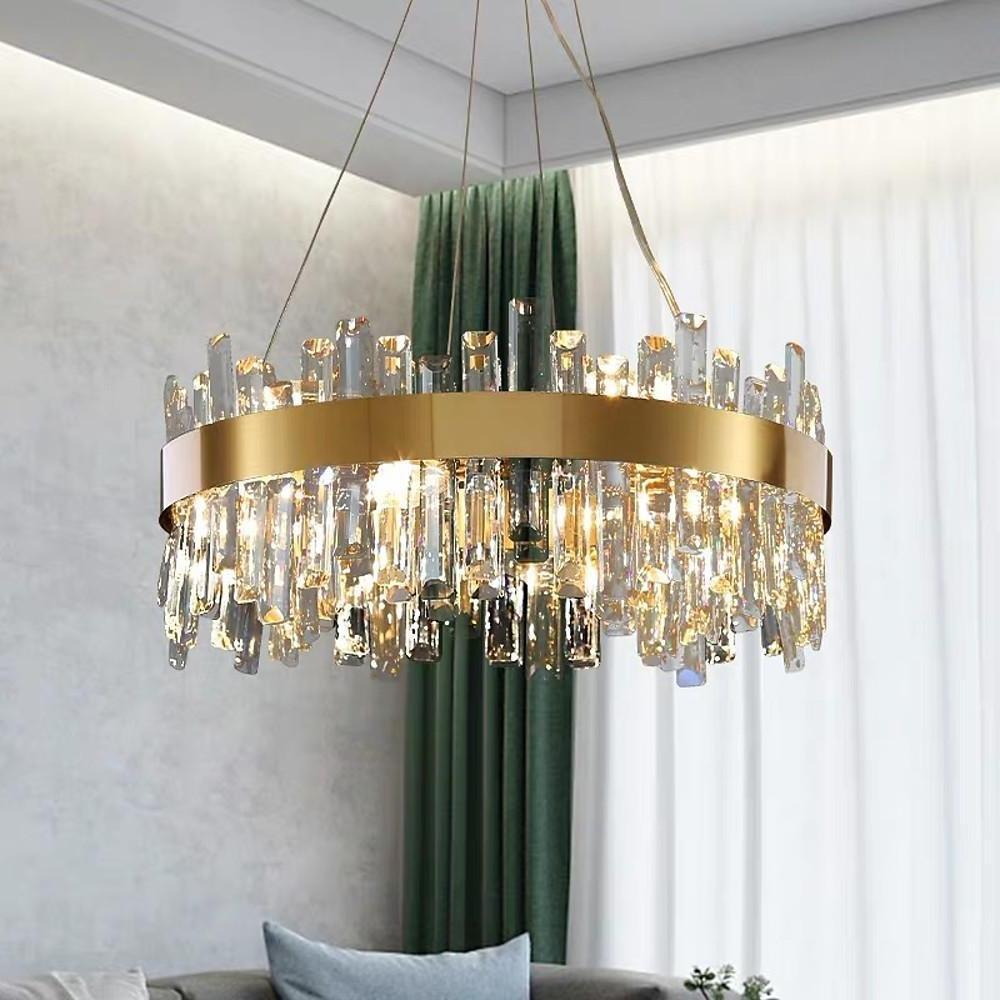 Round Gold Modern Crystal Chandelier Lantern Design Luxury Ceiling Light