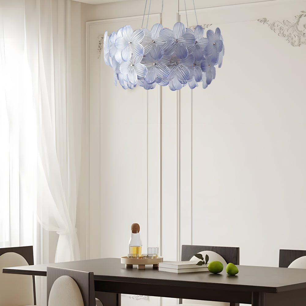 Round Multi Color Glass Flower Chandelier with French Style Floral Design