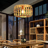 Round Rectangle Bamboo Bird Cage Pendant Light Natural Burlywood Hanging Ceiling Lamp