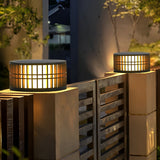 Round Solar Powered Fence Post Lights Modern Black Outdoor LED Garden Pillar Lamp Waterproof