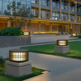 Round Solar Powered Fence Post Lights Modern Black Outdoor LED Garden Pillar Lamp Waterproof