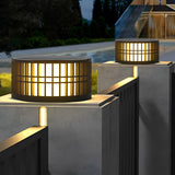 Round Solar Powered Fence Post Lights Modern Black Outdoor LED Garden Pillar Lamp Waterproof