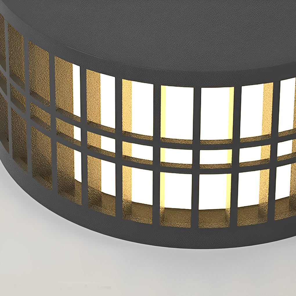 Round Solar Powered Fence Post Lights Modern Black Outdoor LED Garden Pillar Lamp Waterproof