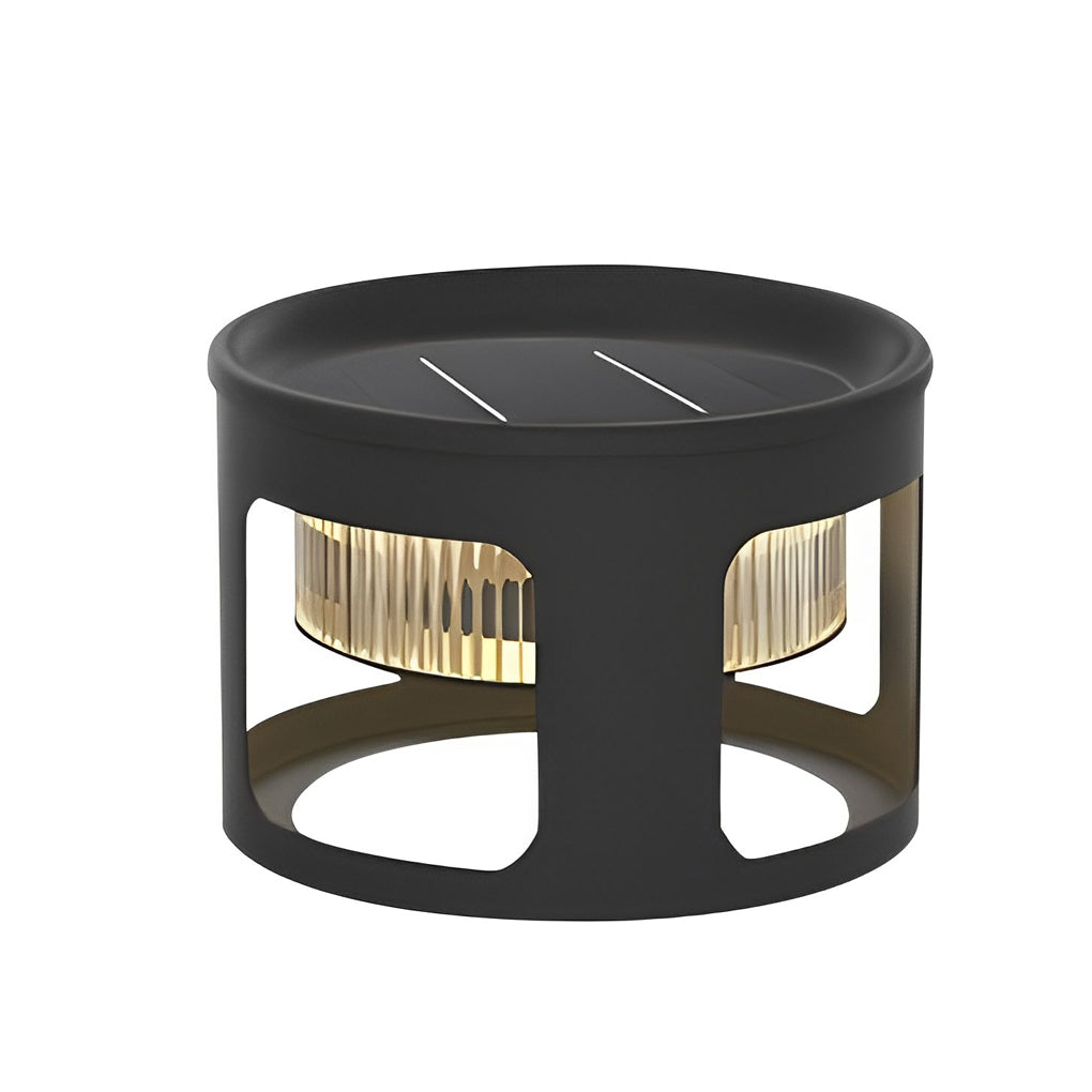 Round Solar Powered Outdoor LED Floor Lamp Waterproof Modern Black Garden Path Light