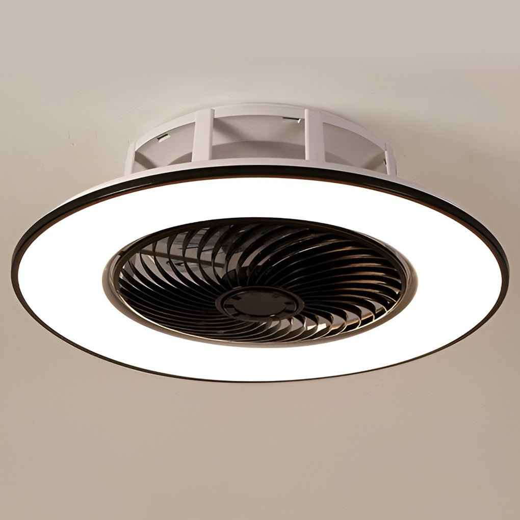 Modern Black Round Bladeless Ceiling Fan with Stepless Dimmable LED Light and Remote Control