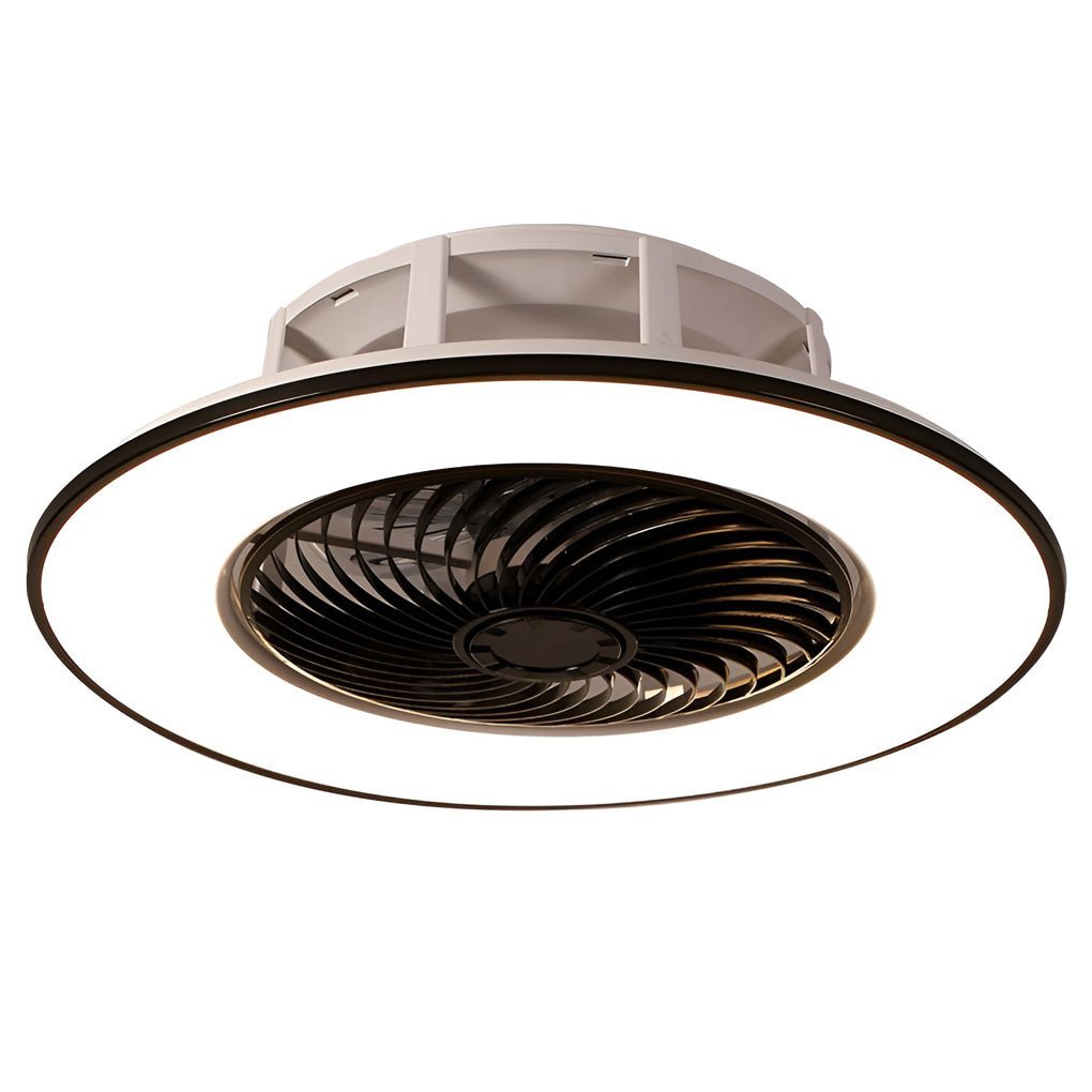 Modern Black Round Bladeless Ceiling Fan with Stepless Dimmable LED Light and Remote Control