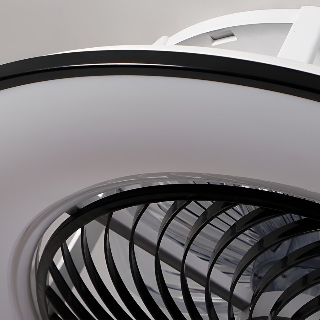 Modern Black Round Bladeless Ceiling Fan with Stepless Dimmable LED Light and Remote Control