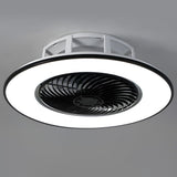 Modern Black Round Bladeless Ceiling Fan with Stepless Dimmable LED Light and Remote Control