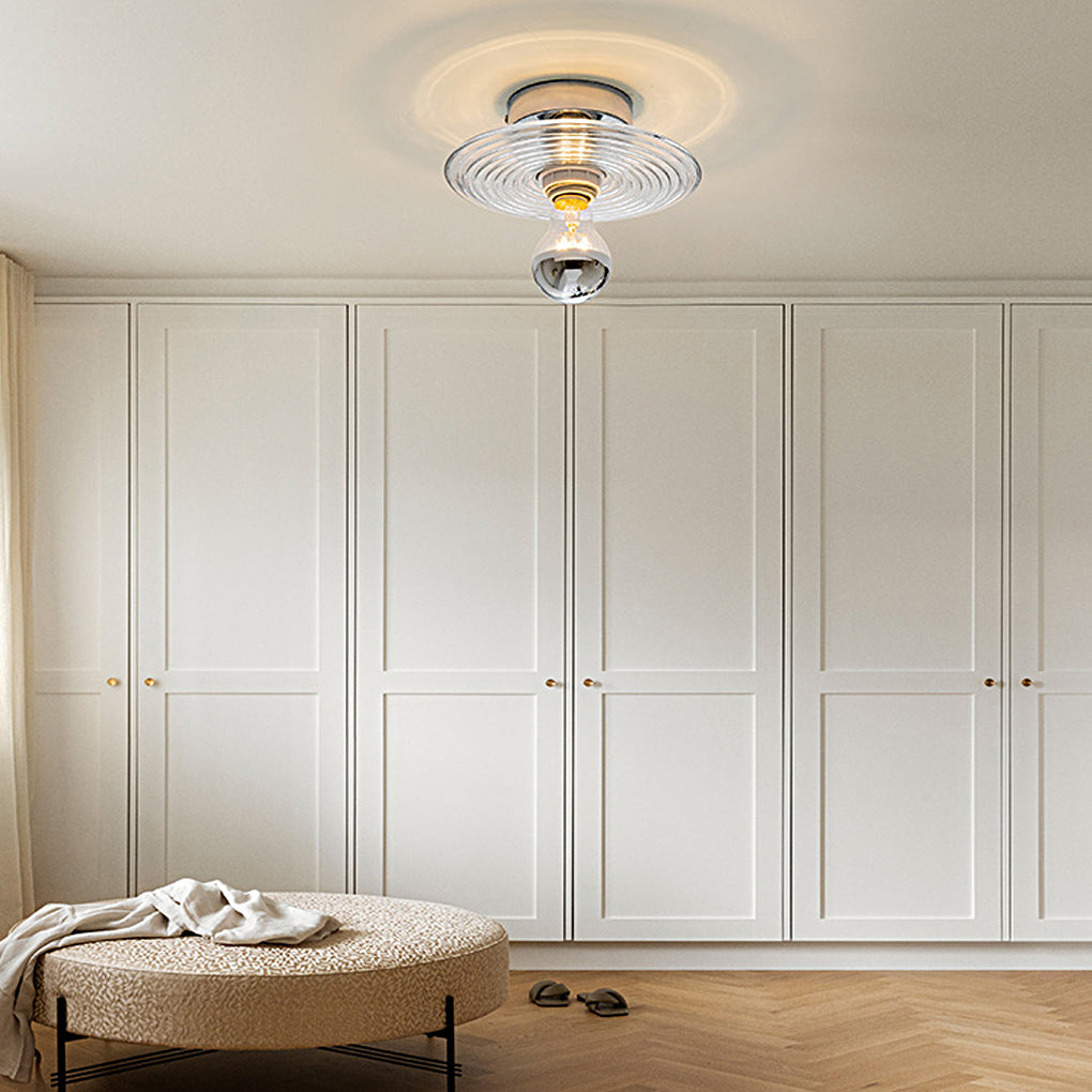 Round Striped Glass Wall Lamp Nordic Electroplated Iron Ceiling Light for Bedroom and Hallway