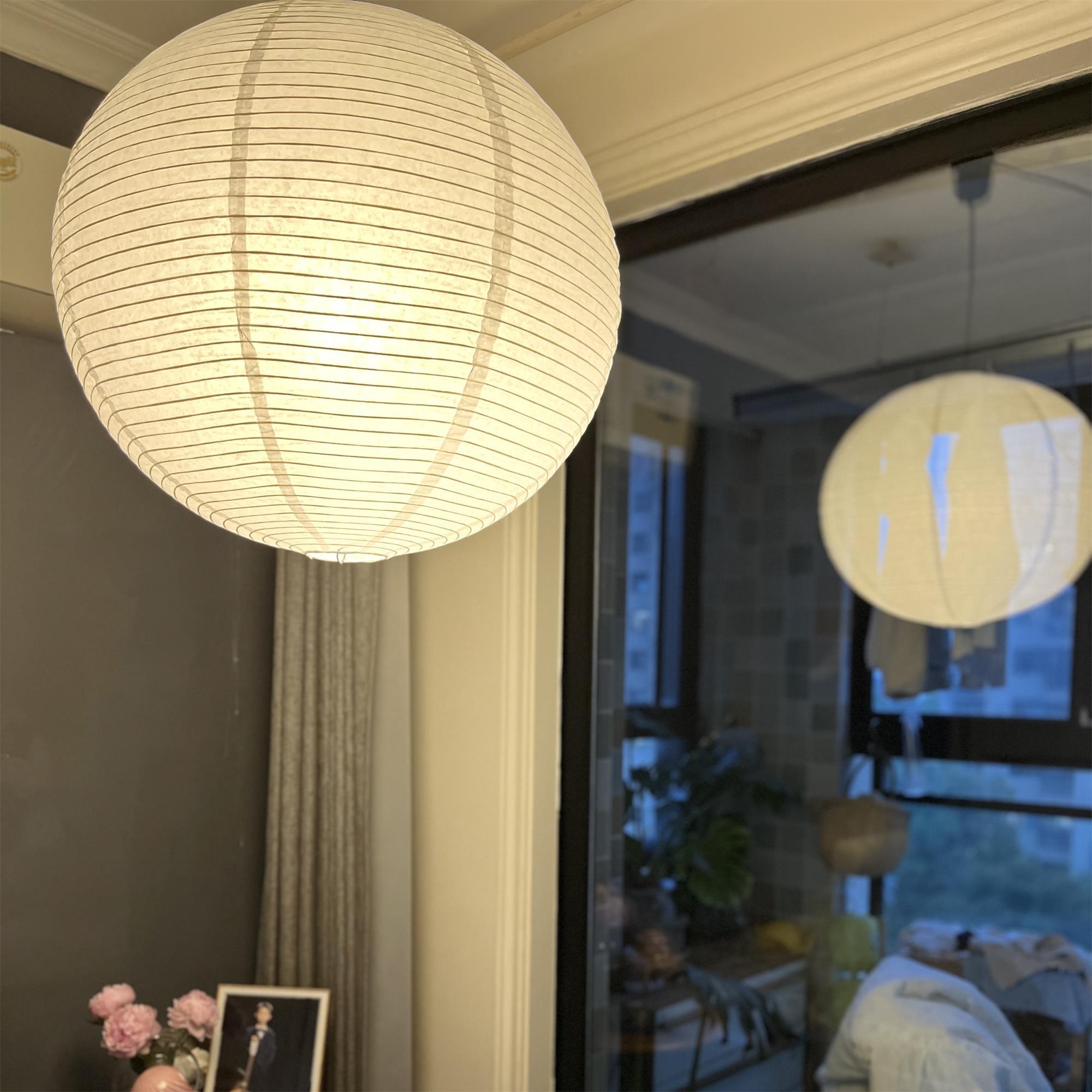 Round Washi Paper Pendant Light Japanese Style Handmade Lantern Ceiling Lamp for Indoor Illumination
