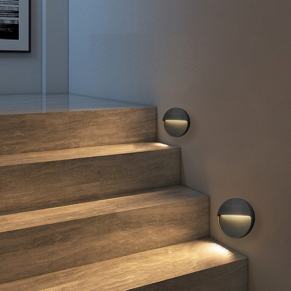 Round Waterproof LED Outdoor Stair Wall Lights Aluminum Step Sconces for Porch Deck