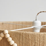 Round Wood Bead Chandelier with Natural Twine Rope and Boho Tassels for Bedroom or Dining Room