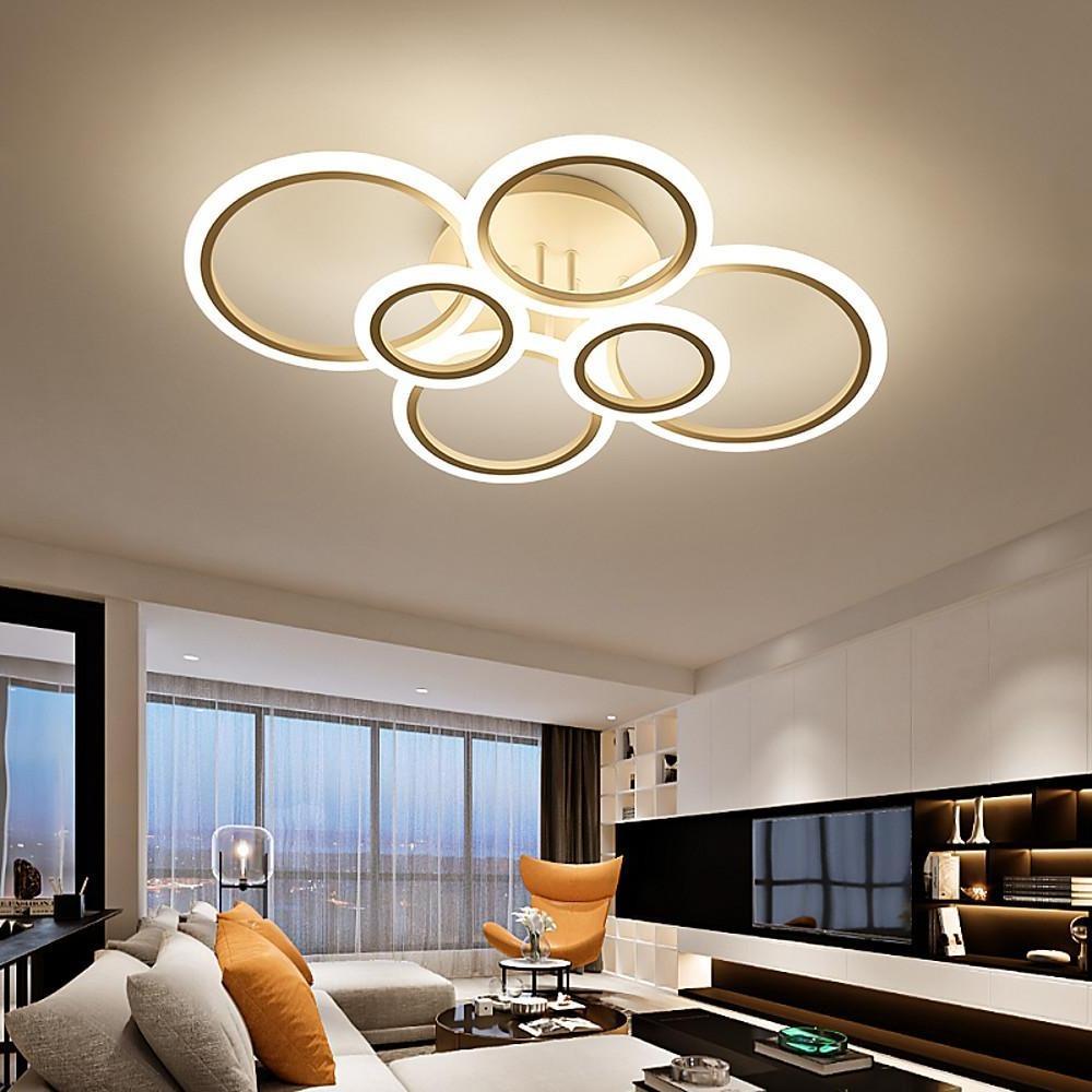 Modern 6 Ring Geometric LED Flush Mount Ceiling Light Dimmable Lighting Fixture for Bedroom and Living Room