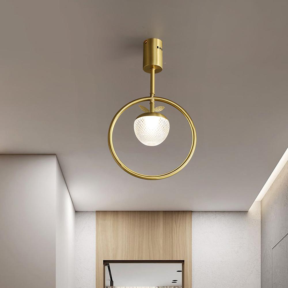 Nordic Gold Copper Ring LED Flush Mount Ceiling Light Fixture Modern Brass Circle Chandelier
