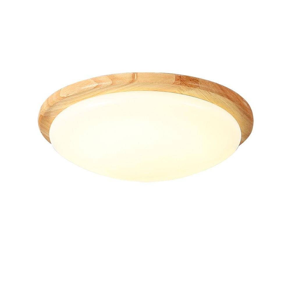 Modern Nordic Wood Flush Mount Ceiling Light 14 Inch Dimmable Bamboo LED Fixture for Bedroom and Office