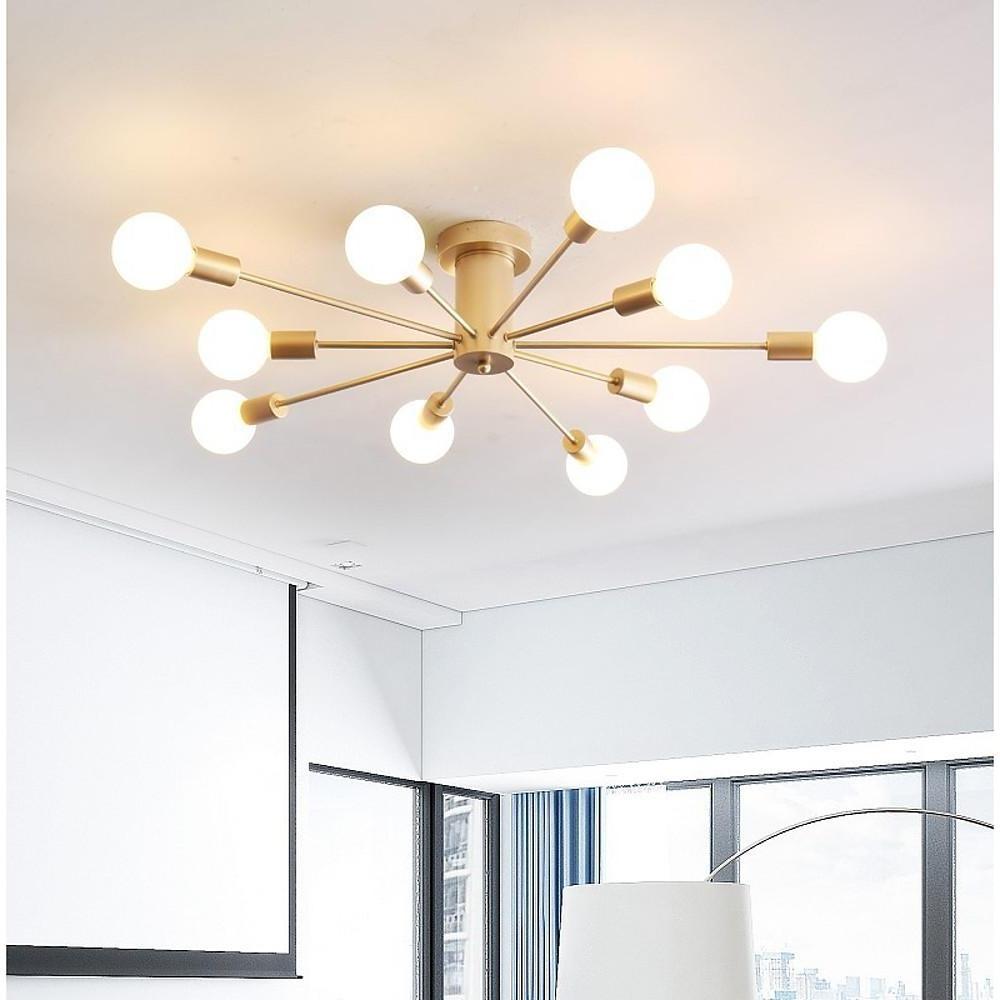 Modern 10 Light Metal Flush Mount Ceiling Fixture for Industrial Kitchen and Large Living Spaces