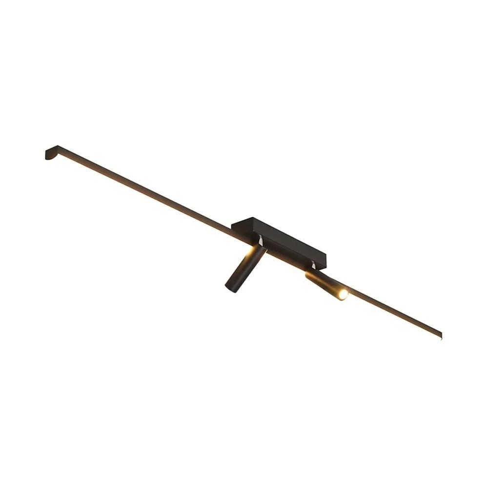 Modern Black Linear Semi Flush Mount LED Ceiling Light with Two Adjustable Spotlights