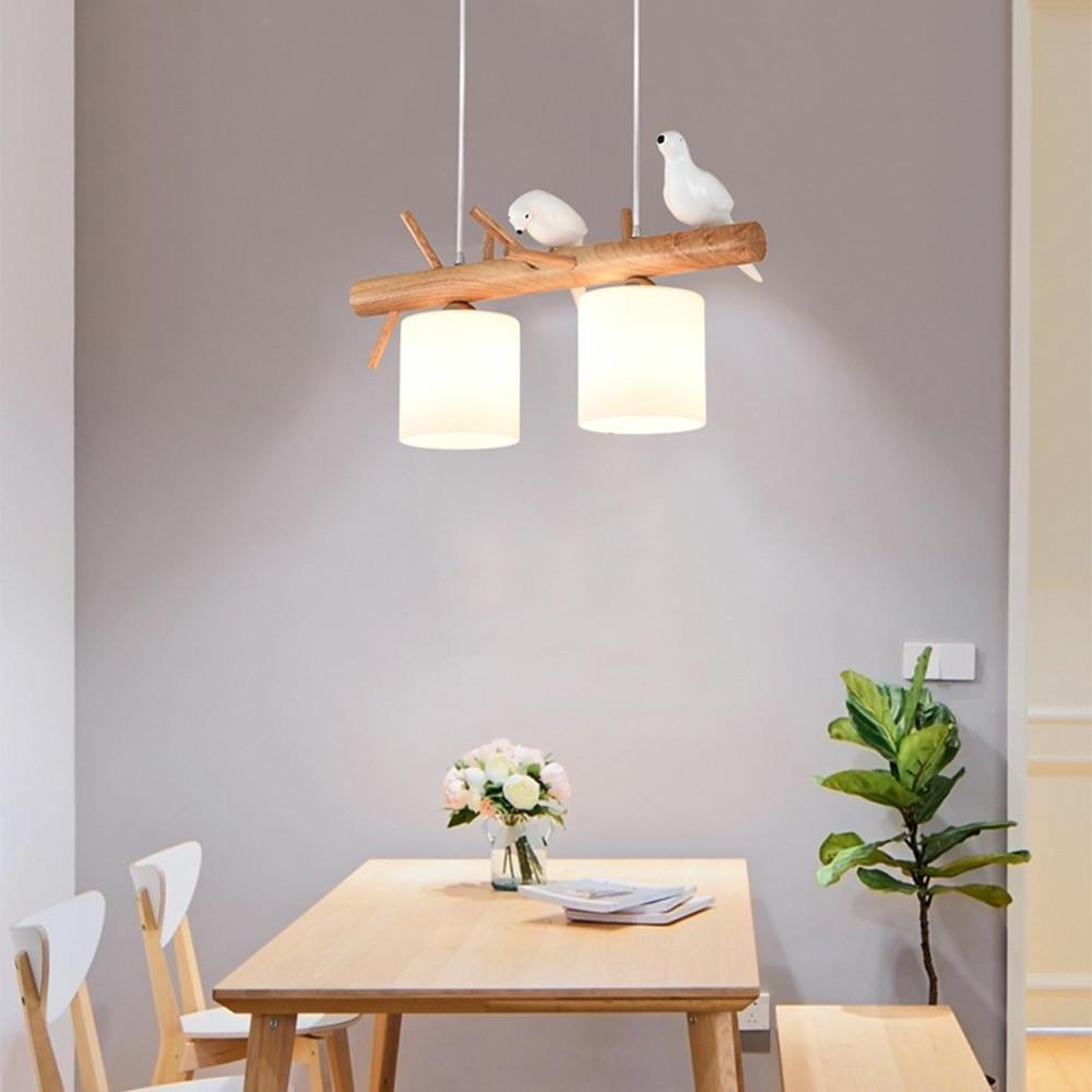 Rustic Bamboo and Wood Kitchen Island Pendant Lighting with Clear Glass Shades for Farmhouse Dining