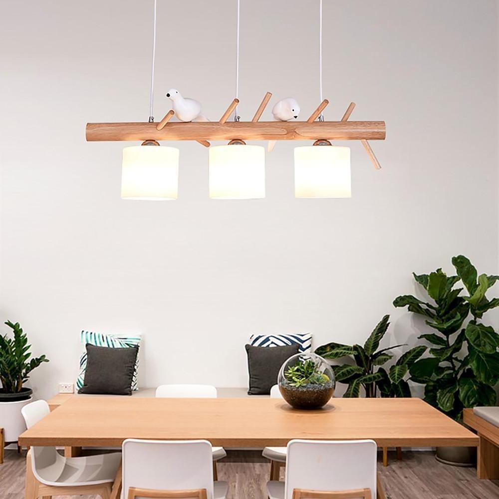 Rustic Bamboo and Wood Kitchen Island Pendant Lighting with Clear Glass Shades for Farmhouse Dining