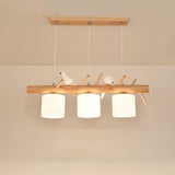 Rustic Bamboo and Wood Kitchen Island Pendant Lighting with Clear Glass Shades for Farmhouse Dining