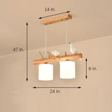 Rustic Bamboo and Wood Kitchen Island Pendant Lighting with Clear Glass Shades for Farmhouse Dining