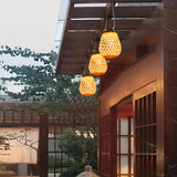 Rustic Bamboo Style LED Solar Outdoor Lantern with USB Charging Port for Garden and Patio