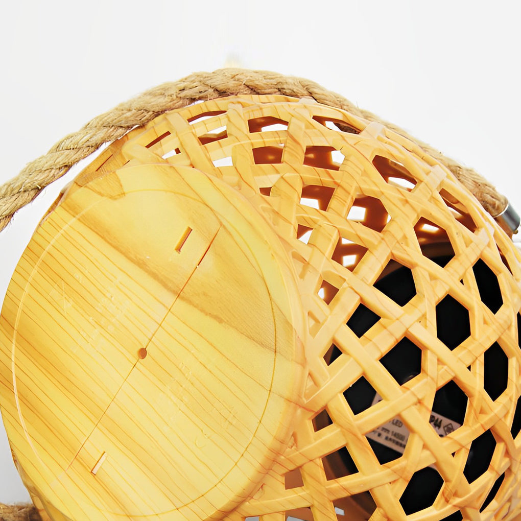 Rustic Bamboo Style LED Solar Outdoor Lantern with USB Charging Port for Garden and Patio