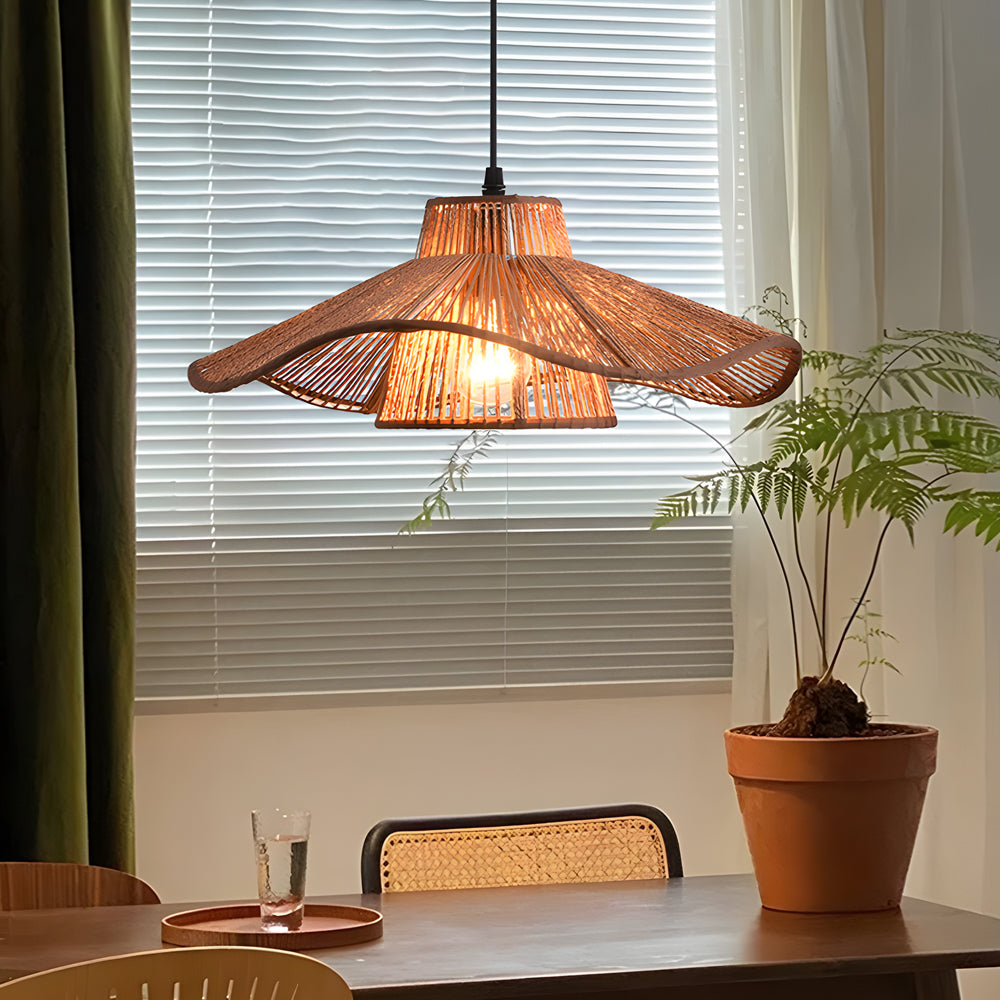 Rustic Double Layer Hemp Rope Weave Umbrella Pendant Light Retro Kitchen Island Ceiling Fixture