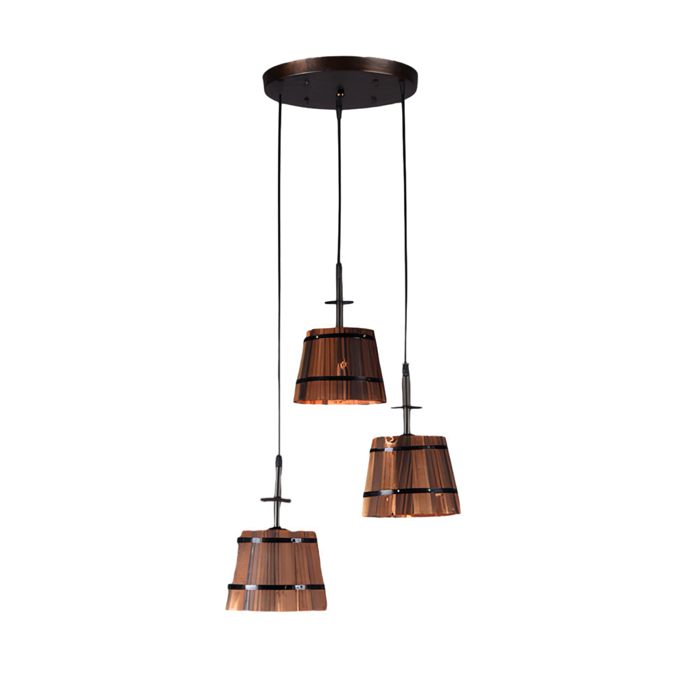 Rustic Industrial Wood Bucket Pendant Lighting for Vintage Restaurant Bar and Cafe
