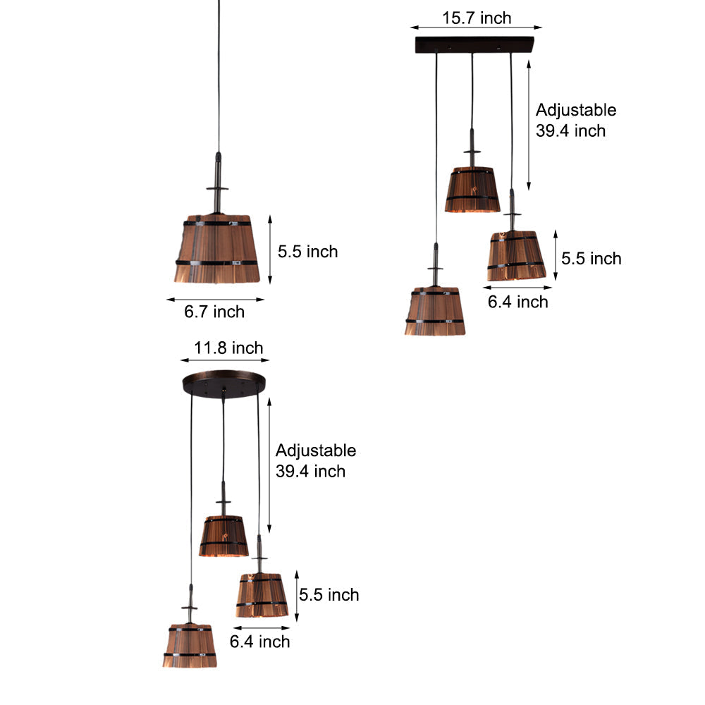 Rustic Industrial Wood Bucket Pendant Lighting for Vintage Restaurant Bar and Cafe