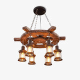 Rustic Industrial Wood Chandelier Nautical Farmhouse Hanging Ceiling Light