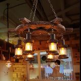 Rustic Industrial Wood Chandelier Nautical Farmhouse Hanging Ceiling Light