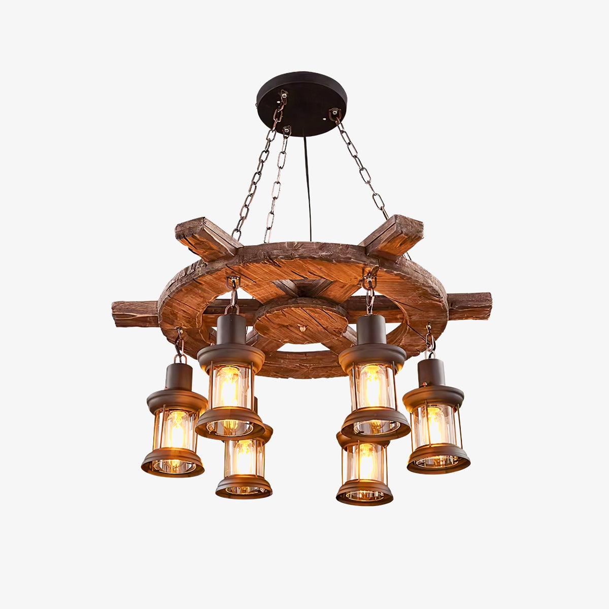 Rustic Industrial Wood Chandelier Nautical Farmhouse Hanging Ceiling Light
