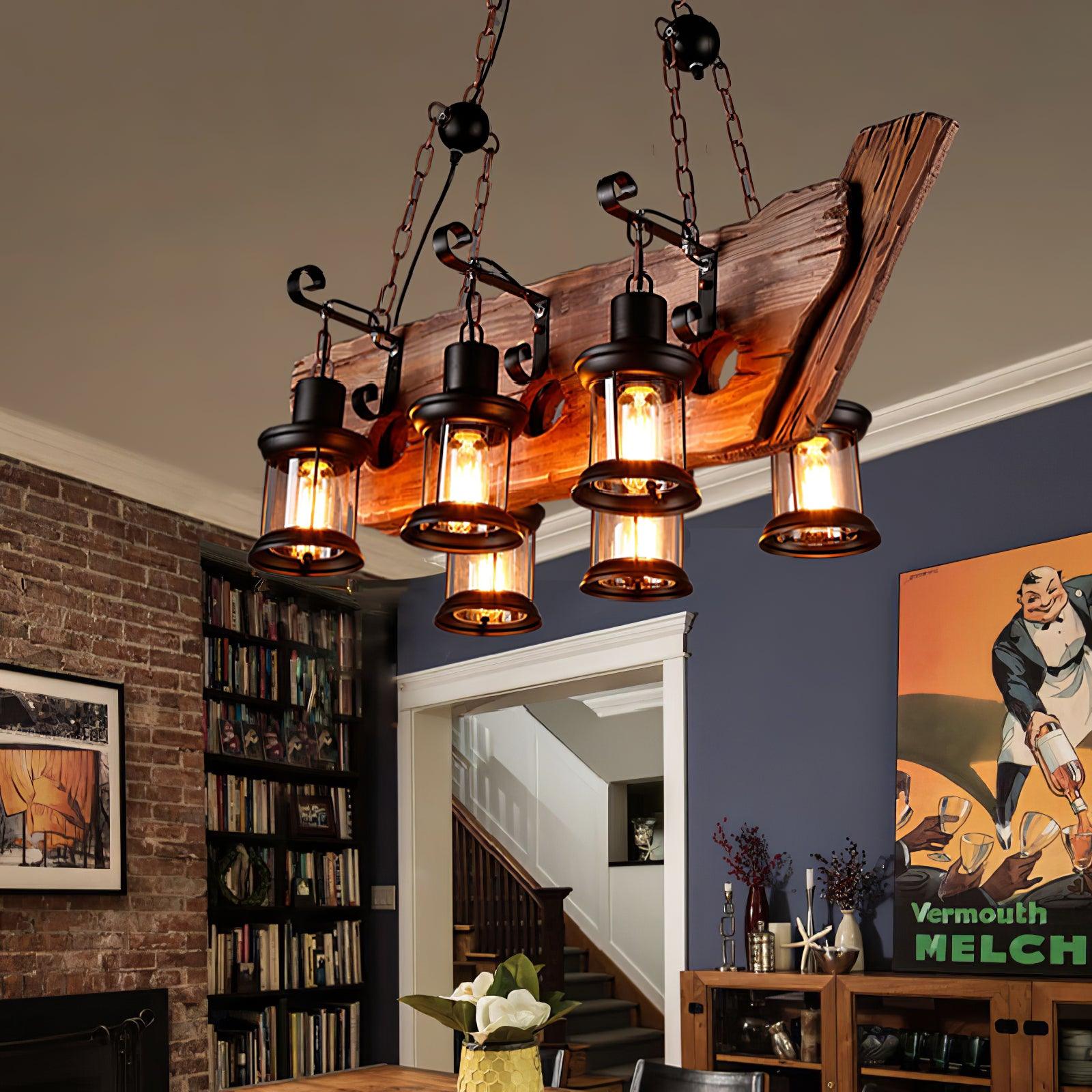 Rustic Industrial Wood Chandelier Nautical Farmhouse Hanging Ceiling Light