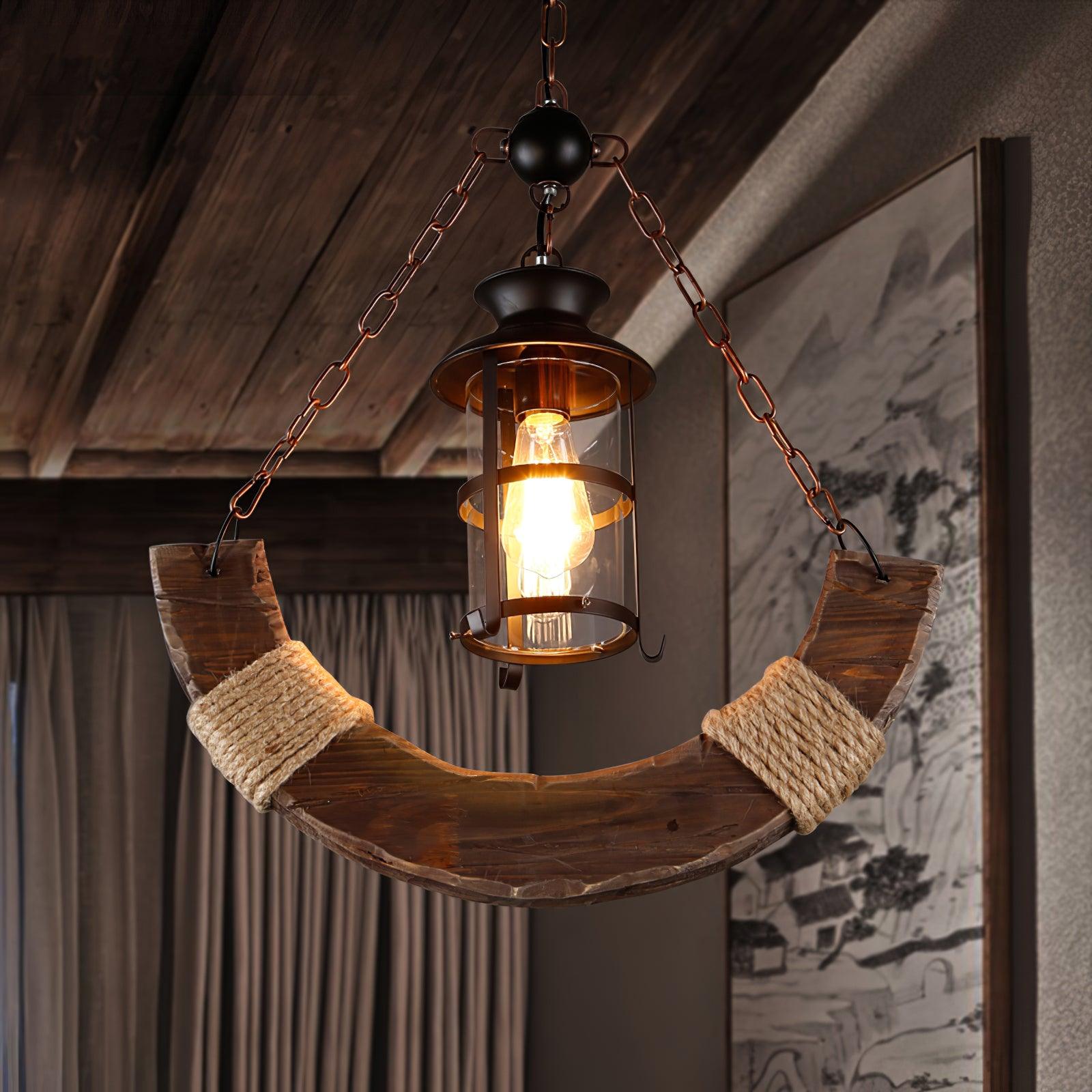 Rustic Industrial Wood Chandelier Nautical Farmhouse Hanging Ceiling Light