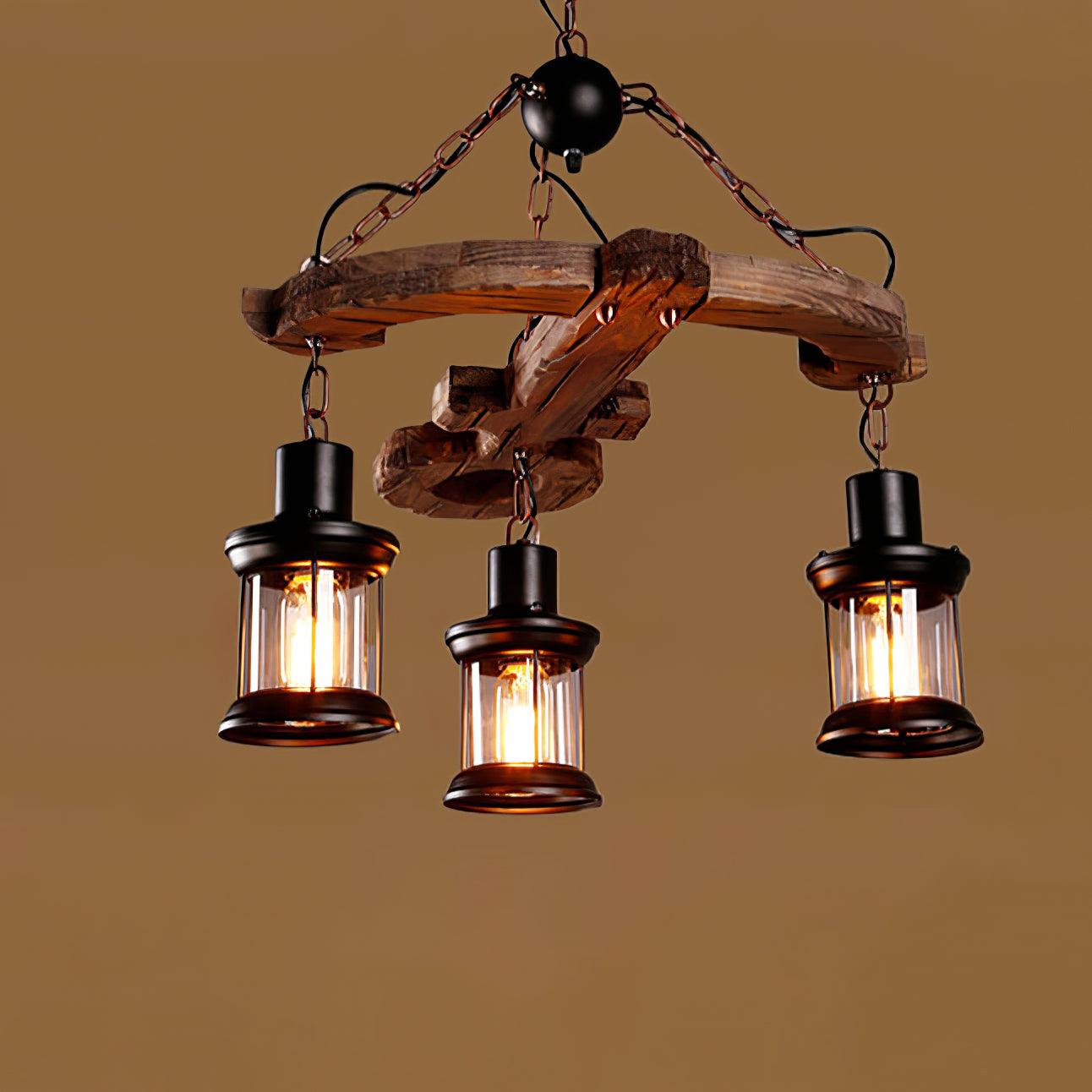 Rustic Industrial Wood Chandelier Nautical Farmhouse Hanging Ceiling Light